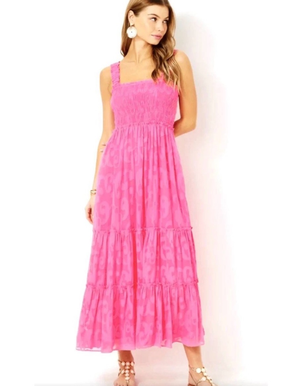Lilly Pulitzer Hadly Smocked Maxi Dress in Bright Roxie Pink